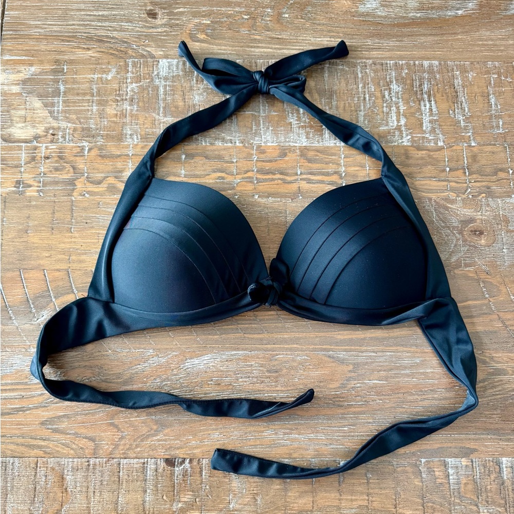 Cocoship Adjustable Black Halter Bikini Top, Size XXL